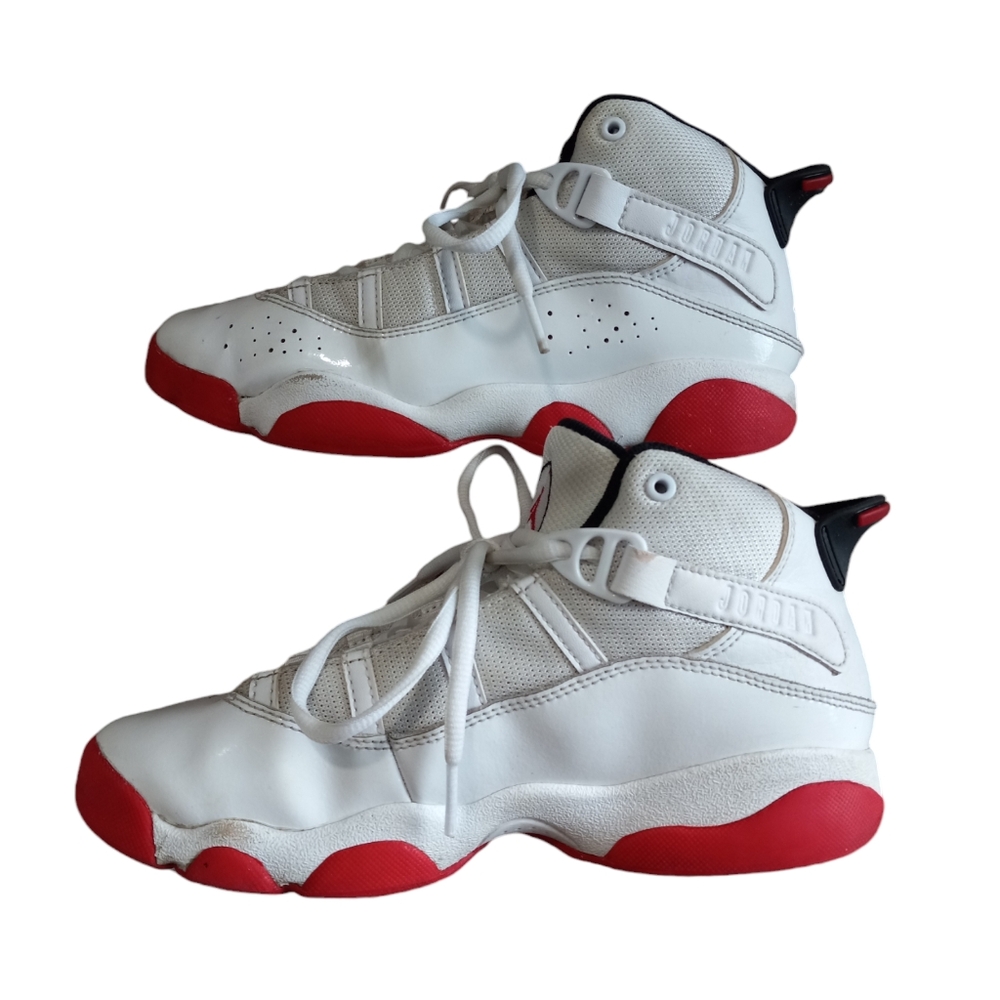 NIKE JORDAN 6 RINGS WHITE-UNIVERSITY RED-BLACK KIDS SZ 3Y
